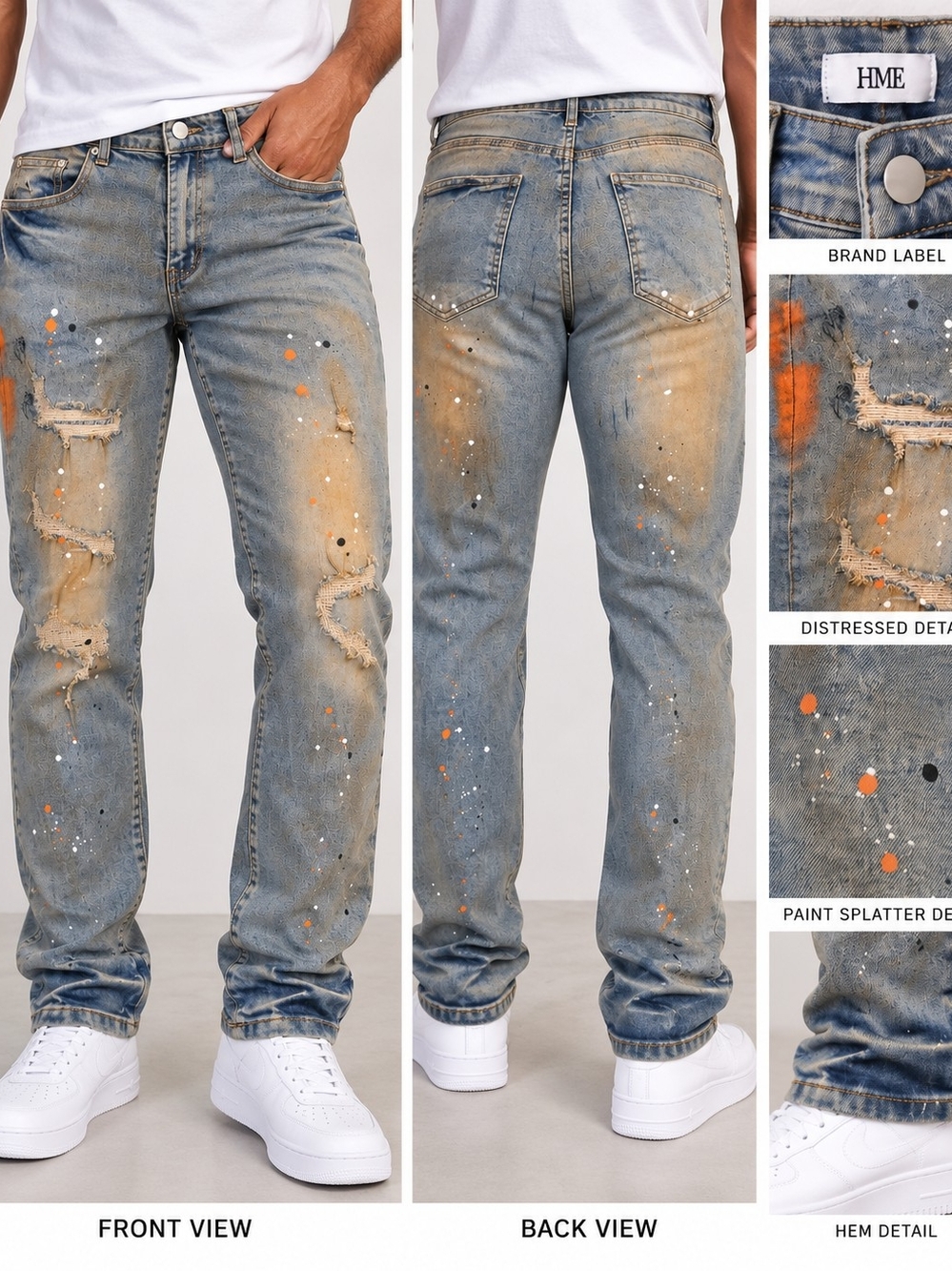 Makeover Essentials Men's Straight Paint-Splatter Jeans - 468